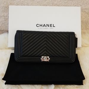 Authentic Chanel Black Large Boy Quilted Wallet